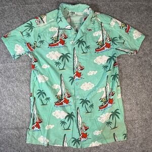 Zelda Button Down Shirt Mens XS Mint Green Wind Waker Link Sailing Print Rayon
